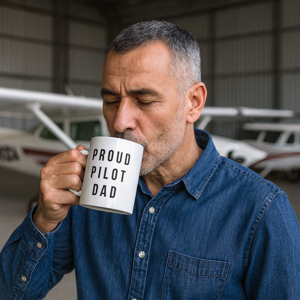Mug for proud pilot dads “Proud Pilot Dad” – Show your support for your flying offspring