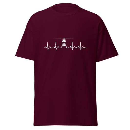 Heartbeat ECG Curve Unisex T-Shirt with Helicopter - Perfect for aviation enthusiasts