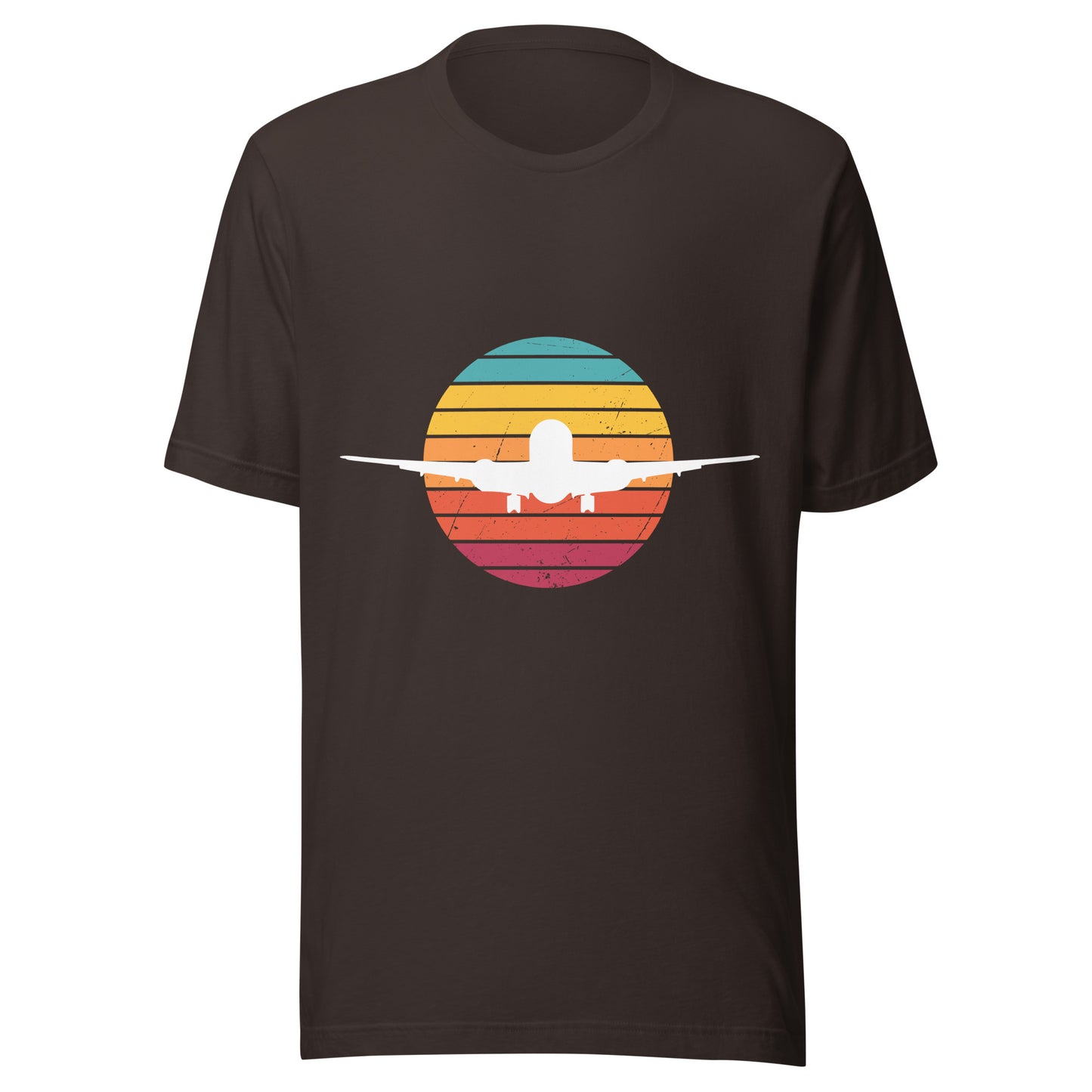 Sunset Unisex T-Shirt with Airplane Silhouette - Vintage Design for Aviation Enthusiasts