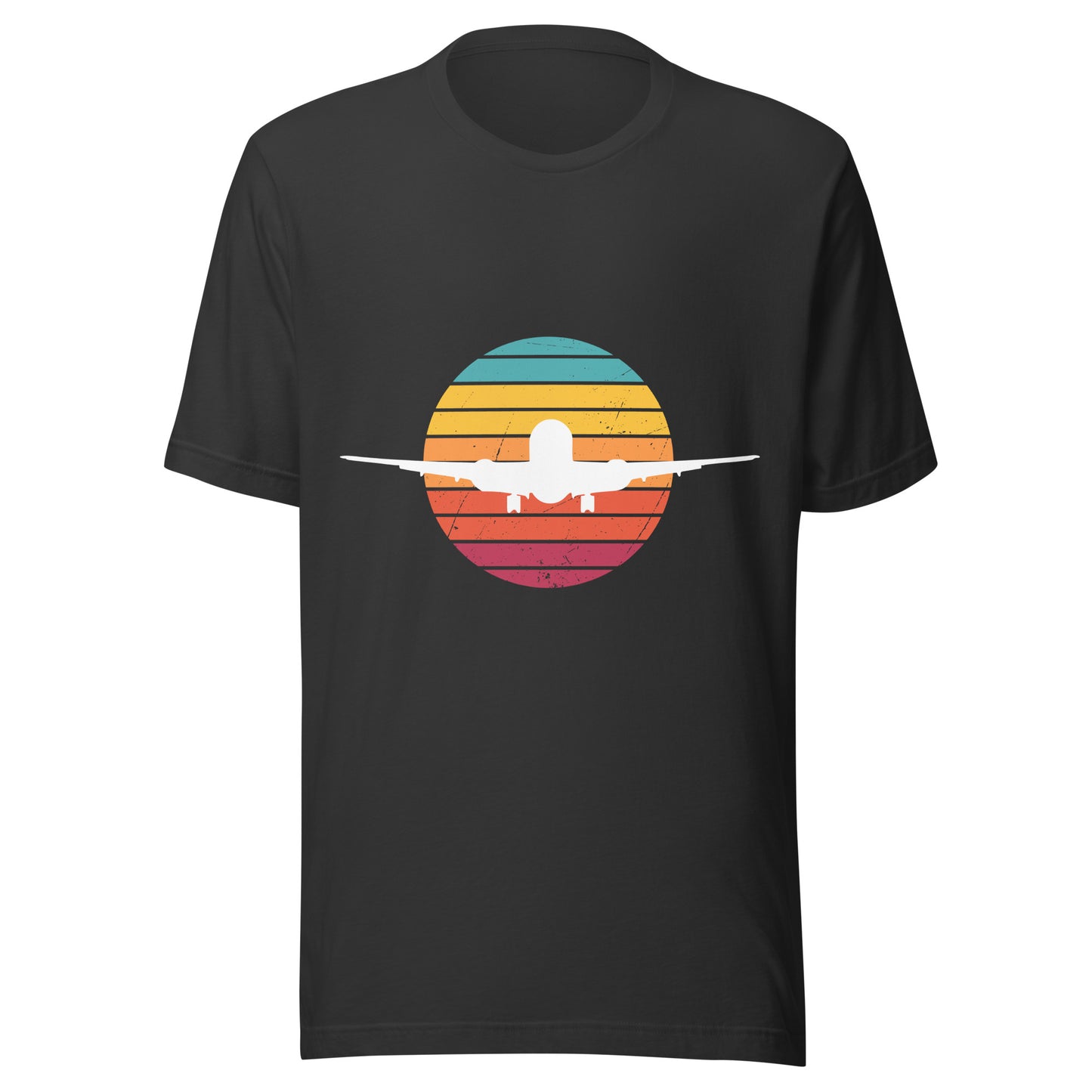Sunset Unisex T-Shirt with Airplane Silhouette - Vintage Design for Aviation Enthusiasts