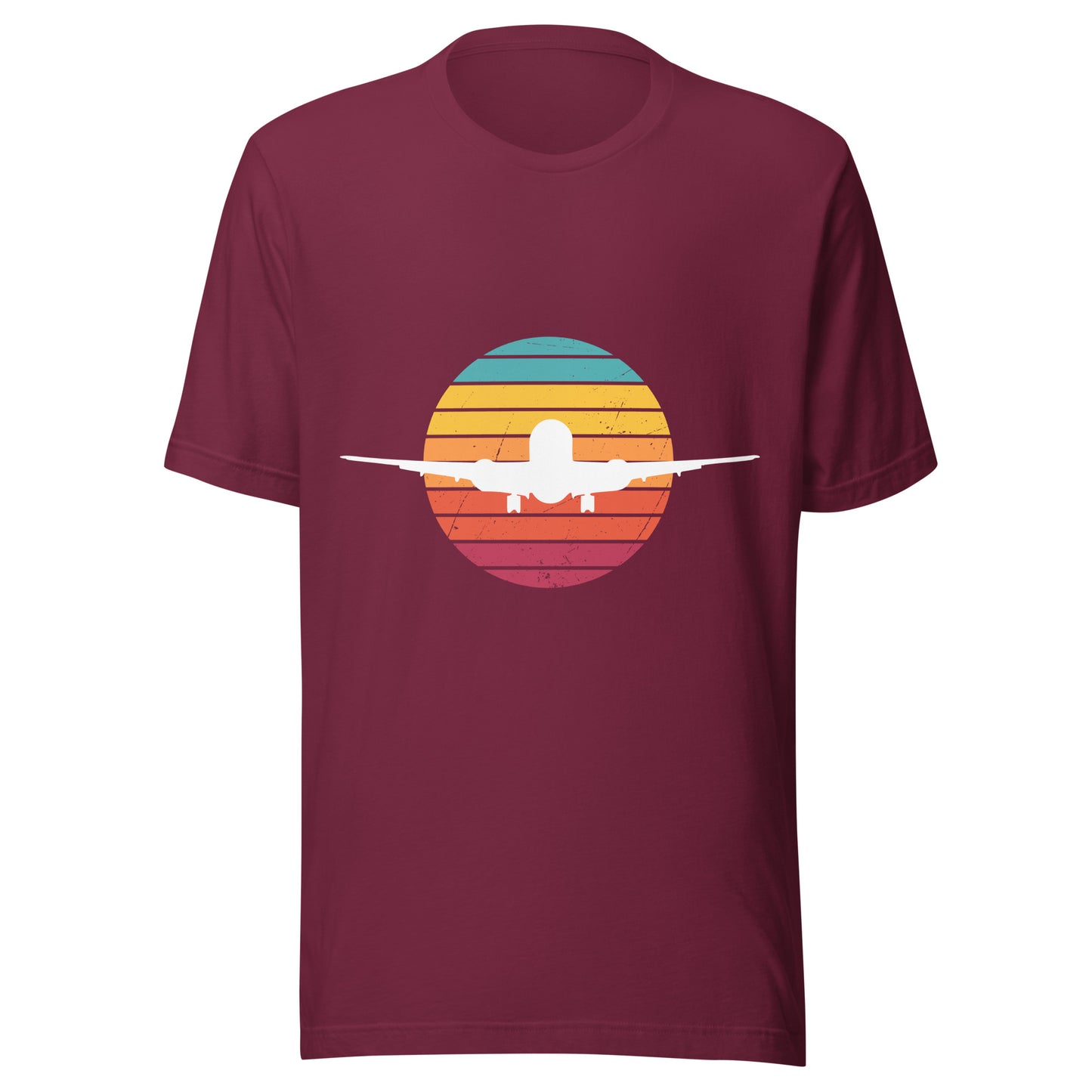 Sunset Unisex T-Shirt with Airplane Silhouette - Vintage Design for Aviation Enthusiasts