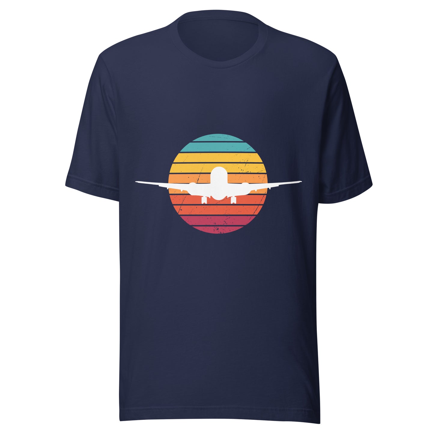 Sunset Unisex T-Shirt with Airplane Silhouette - Vintage Design for Aviation Enthusiasts