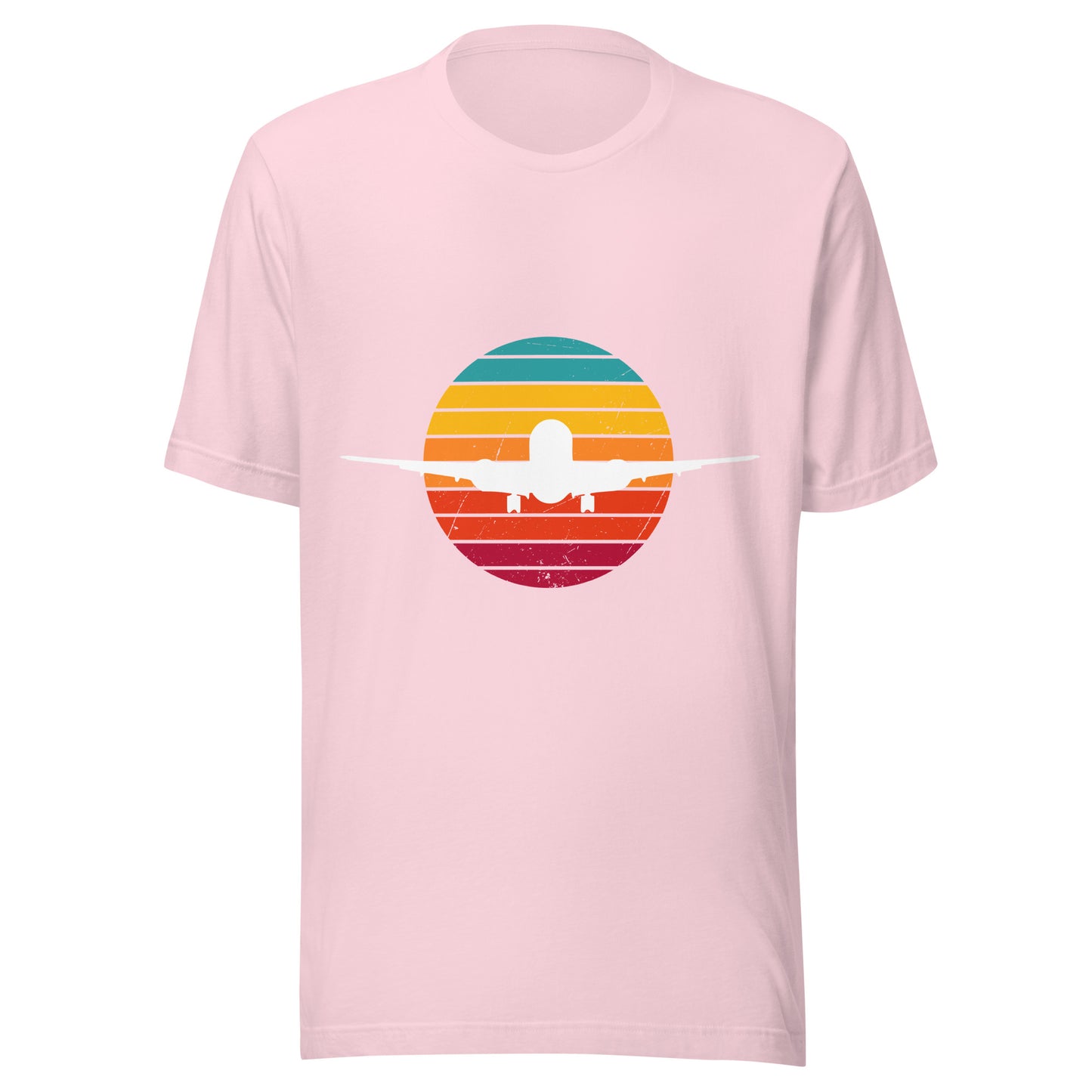 Sunset Unisex T-Shirt with Airplane Silhouette - Vintage Design for Aviation Enthusiasts