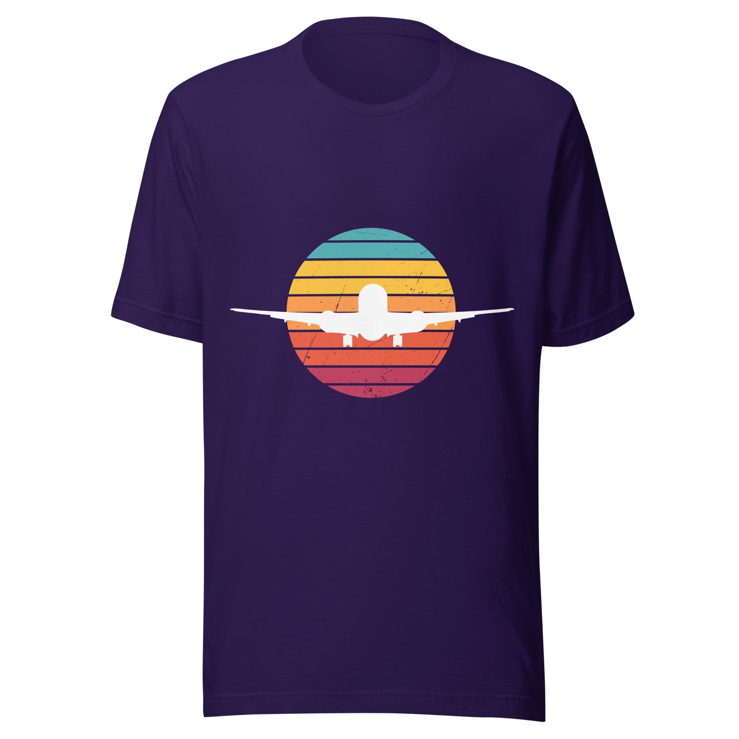 Sunset Unisex T-Shirt with Airplane Silhouette - Vintage Design for Aviation Enthusiasts