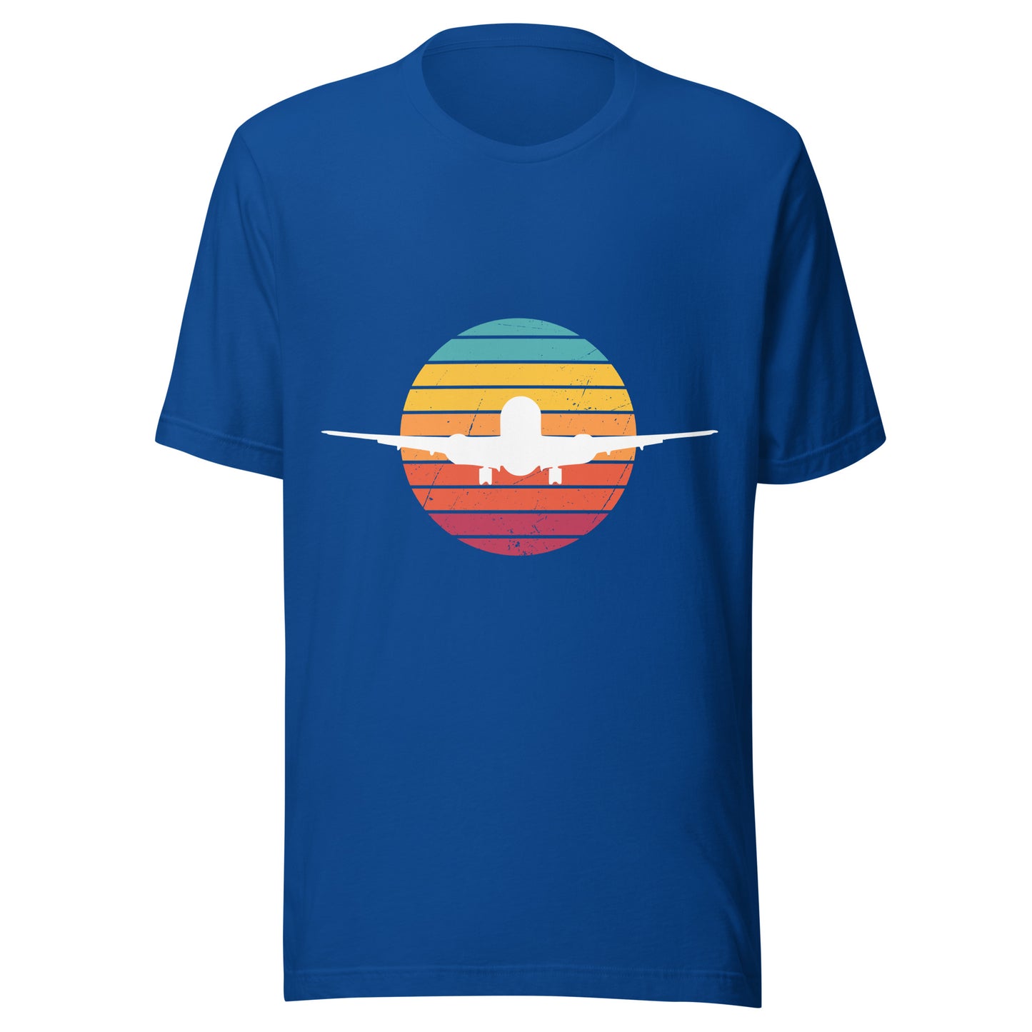 Sunset Unisex T-Shirt with Airplane Silhouette - Vintage Design for Aviation Enthusiasts